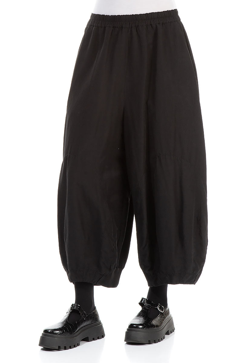 Wide Black Silk Cotton Trousers