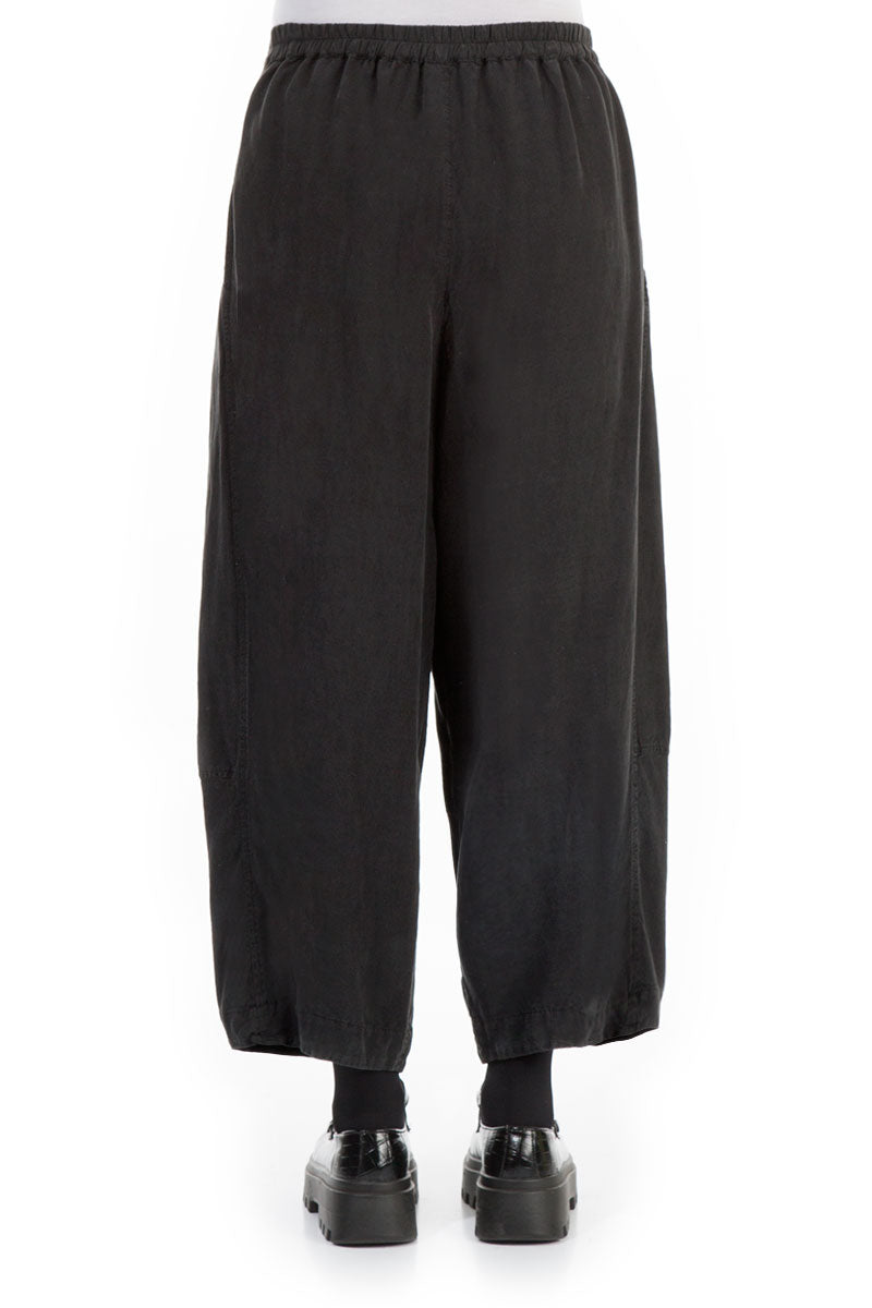 Wide Black Silk Linen Trousers