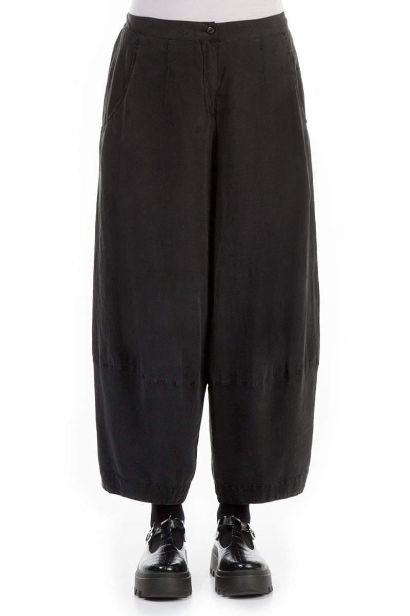 Wide Black Silk Linen Trousers