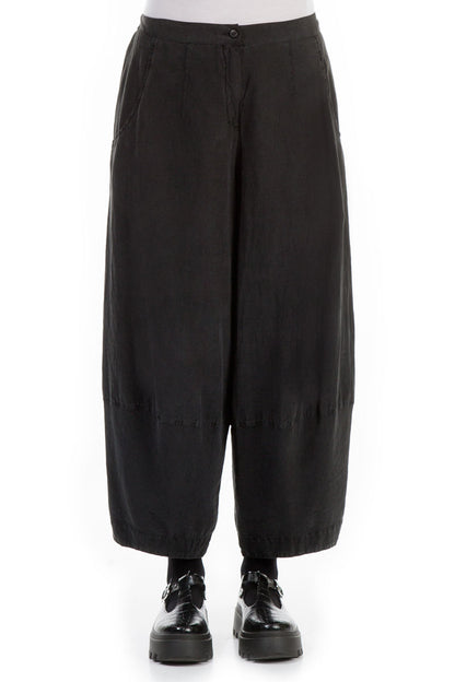 Wide Black Silk Linen Trousers