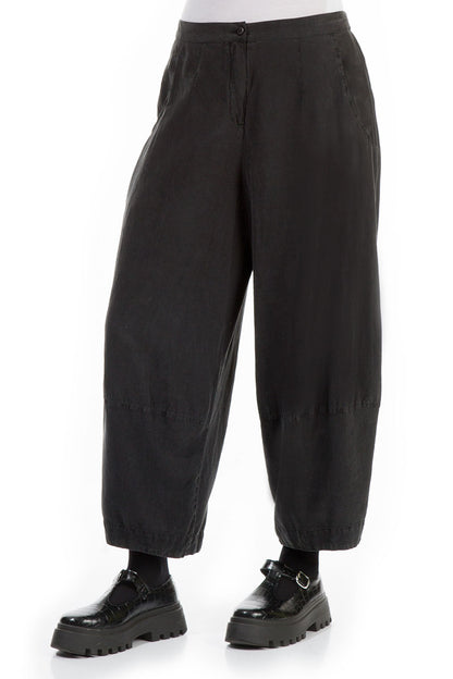 Wide Black Silk Linen Trousers