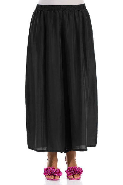 Cropped Wide Black Pure Silk Trousers 1