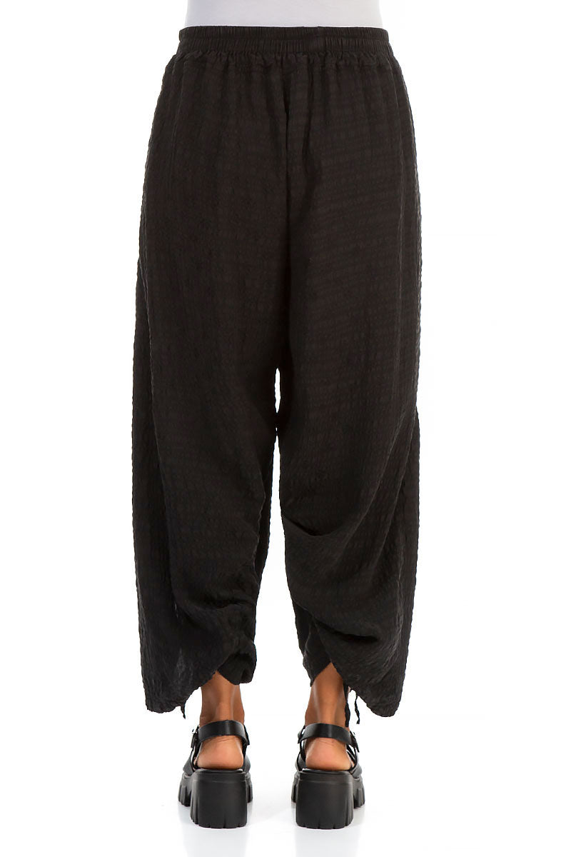 Ruched Wide Black Silk Trousers