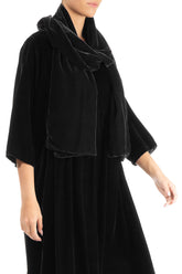 Wide Black Silk Velvet Scarf 3