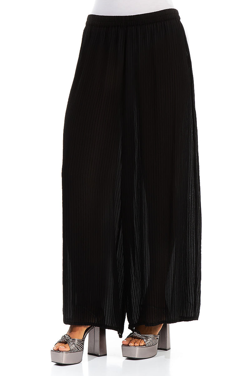 Wide Black Silk Viscose Trousers