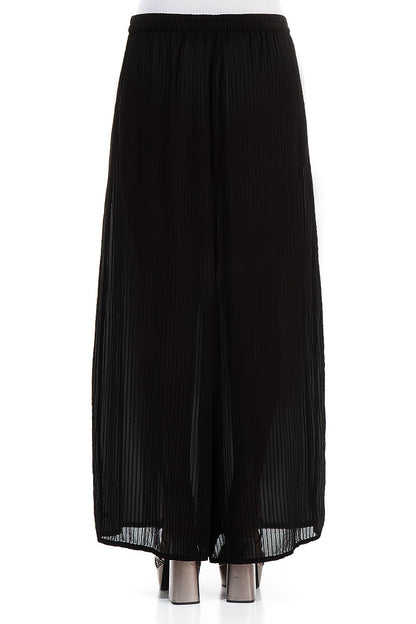 Wide Black Silk Viscose Trousers