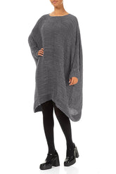 Wide Black Silver Plissé Silk Kaftan Dress 4