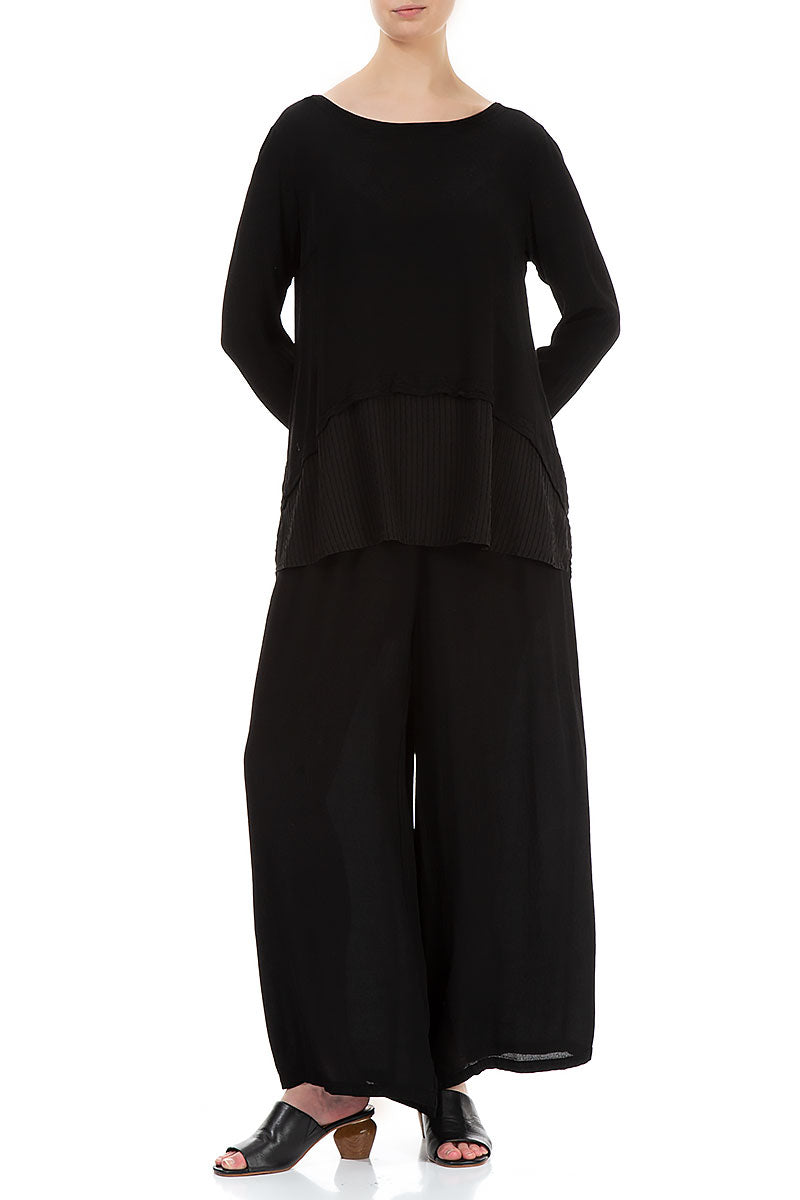 Wide Black Viscose Trousers