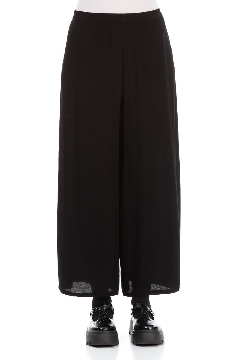 Wide Black Viscose Trousers 1