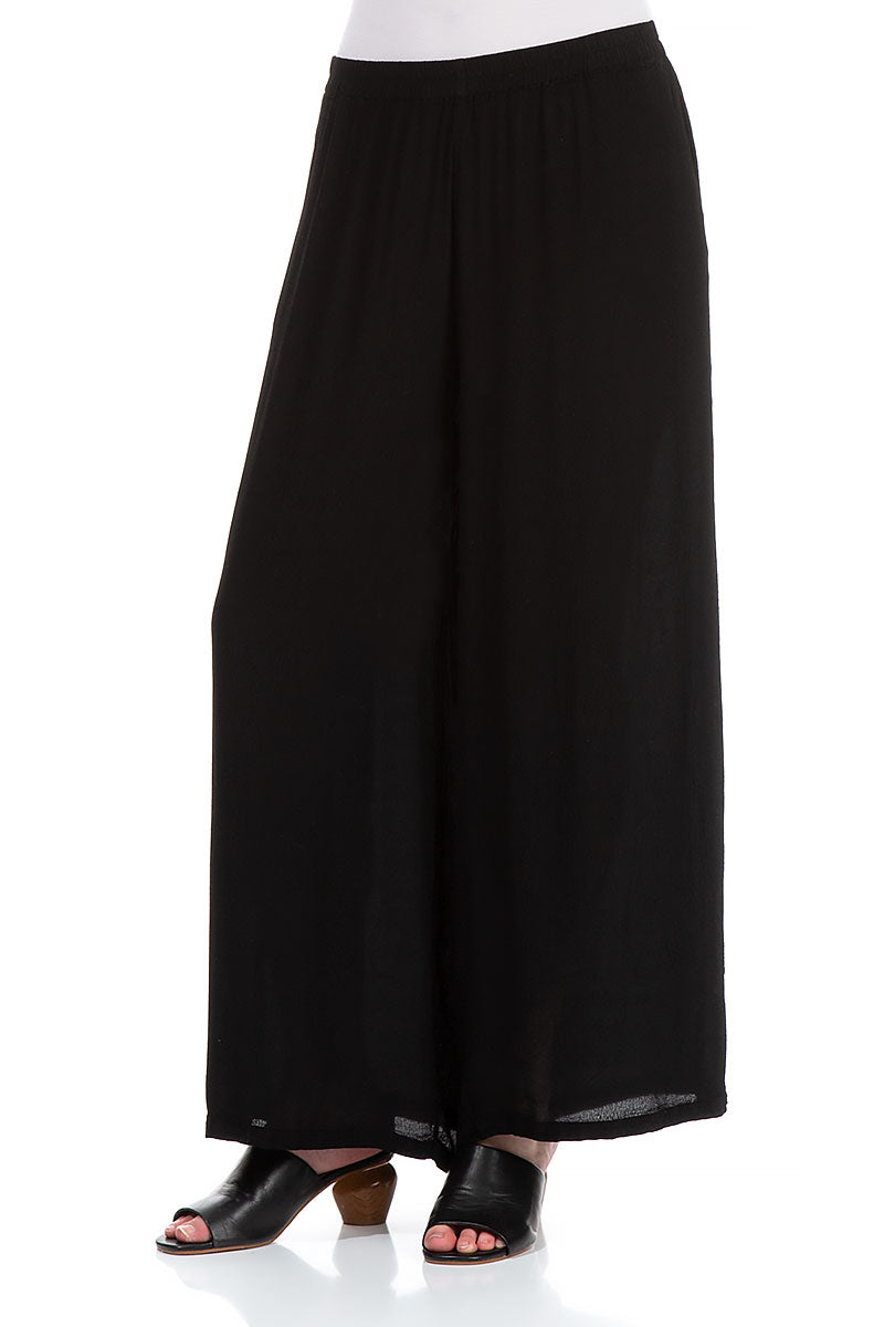 Wide Black Viscose Trousers