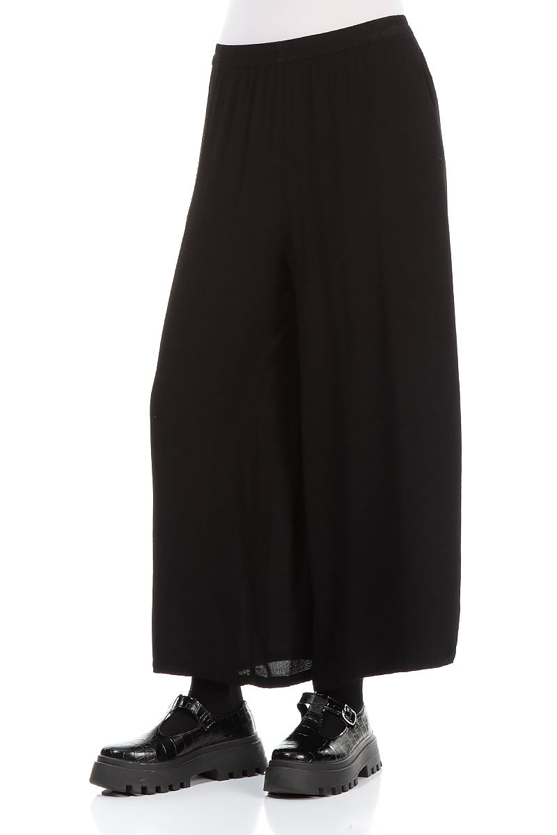 Wide Black Viscose Trousers 3