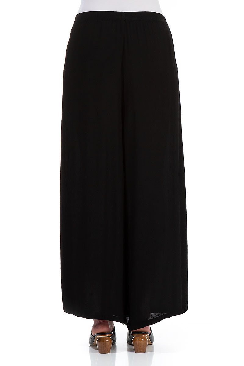 Wide Black Viscose Trousers