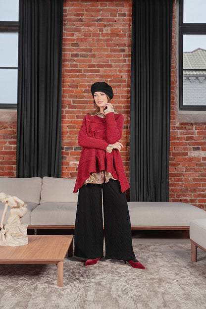 Wide Black Wavy Cotton Trousers 6