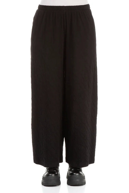 Wide Black Wavy Cotton Trousers 1