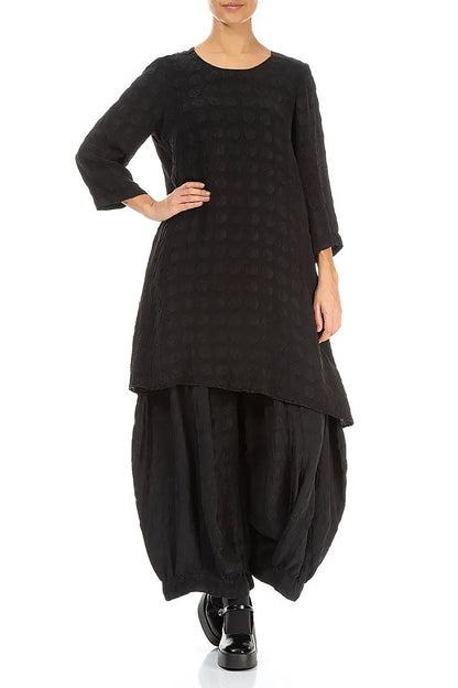 Wide Bubble Black Silk Trousers 4