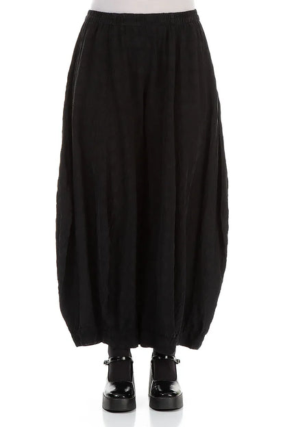 Wide Bubble Black Silk Trousers 1