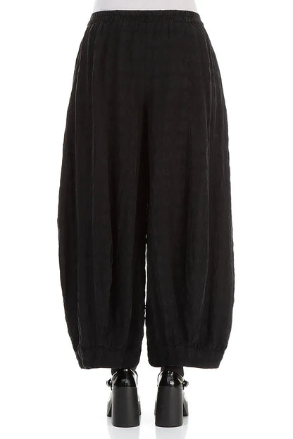 Wide Bubble Black Silk Trousers 2