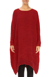 Wide Cherry Red Plissé Silk Kaftan Dress 1