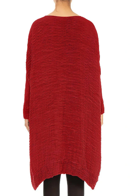 Wide Cherry Red Plissé Silk Kaftan Dress 2