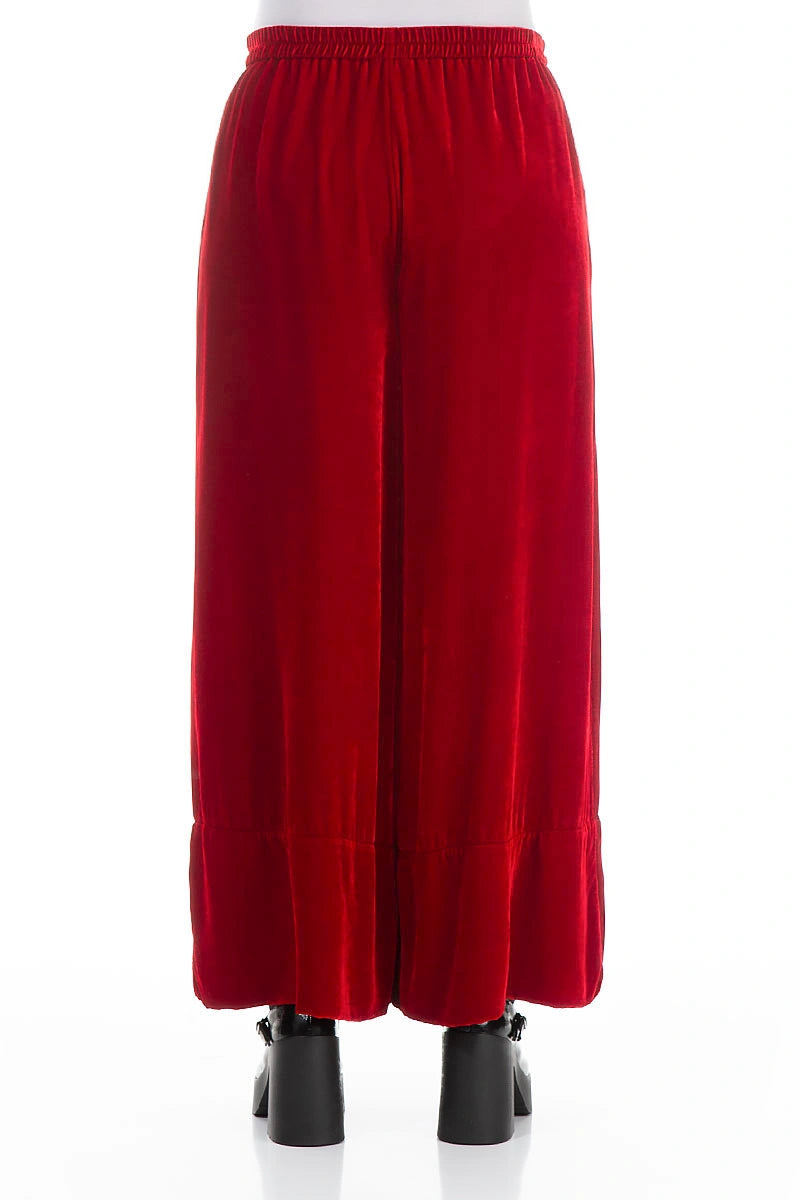 Wide Cherry Red Silk Velvet Trousers