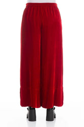 Wide Cherry Red Silk Velvet Trousers 2