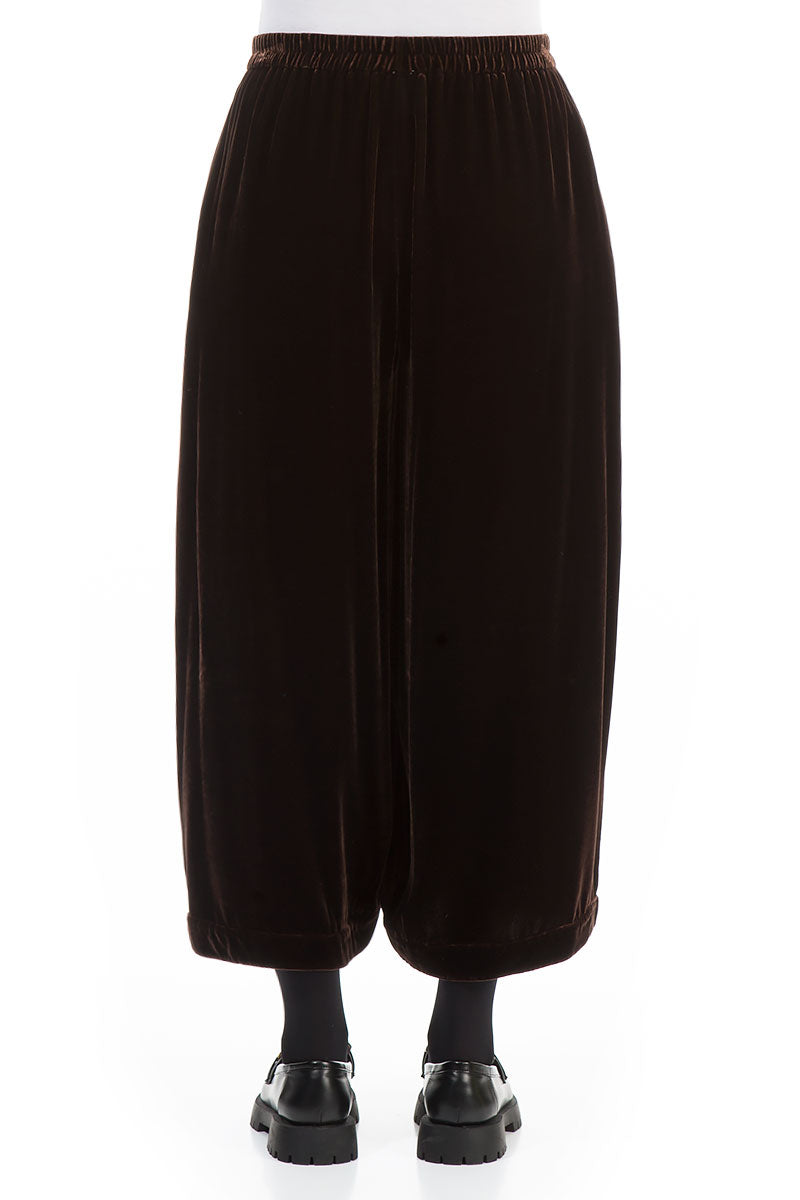 Wide Chocolate Silk Velvet Trousers