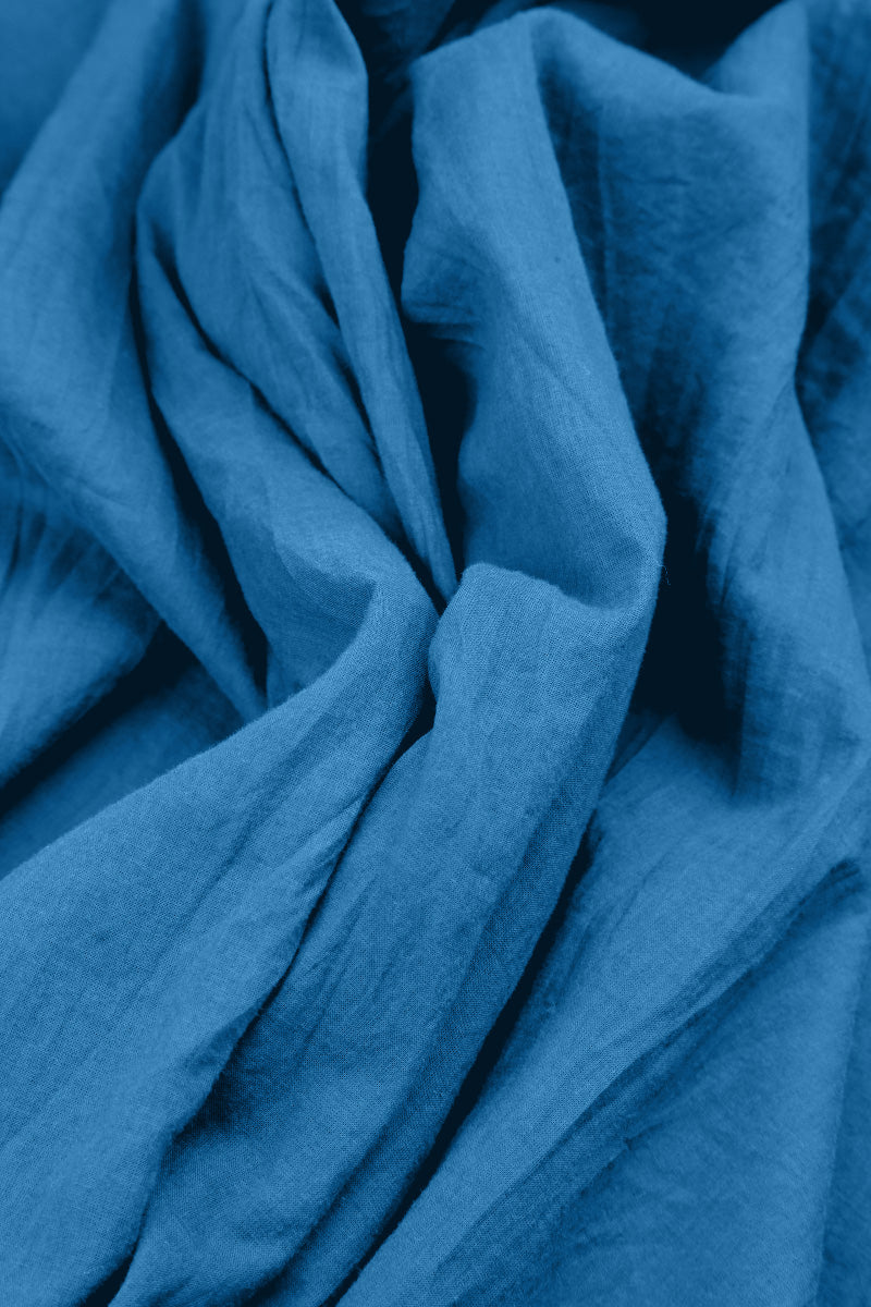 Wide Cobalt Blue Crumpled Cotton Trousers 4