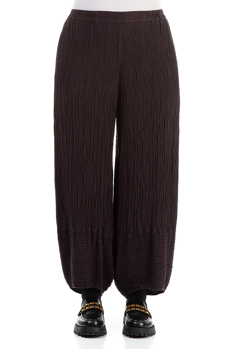 Wide Crinkled Black Violet Silk Trousers