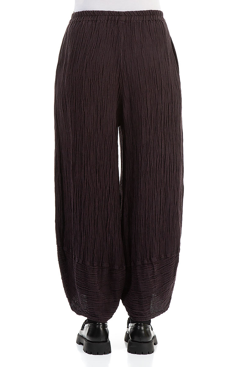 Wide Crinkled Black Violet Silk Trousers