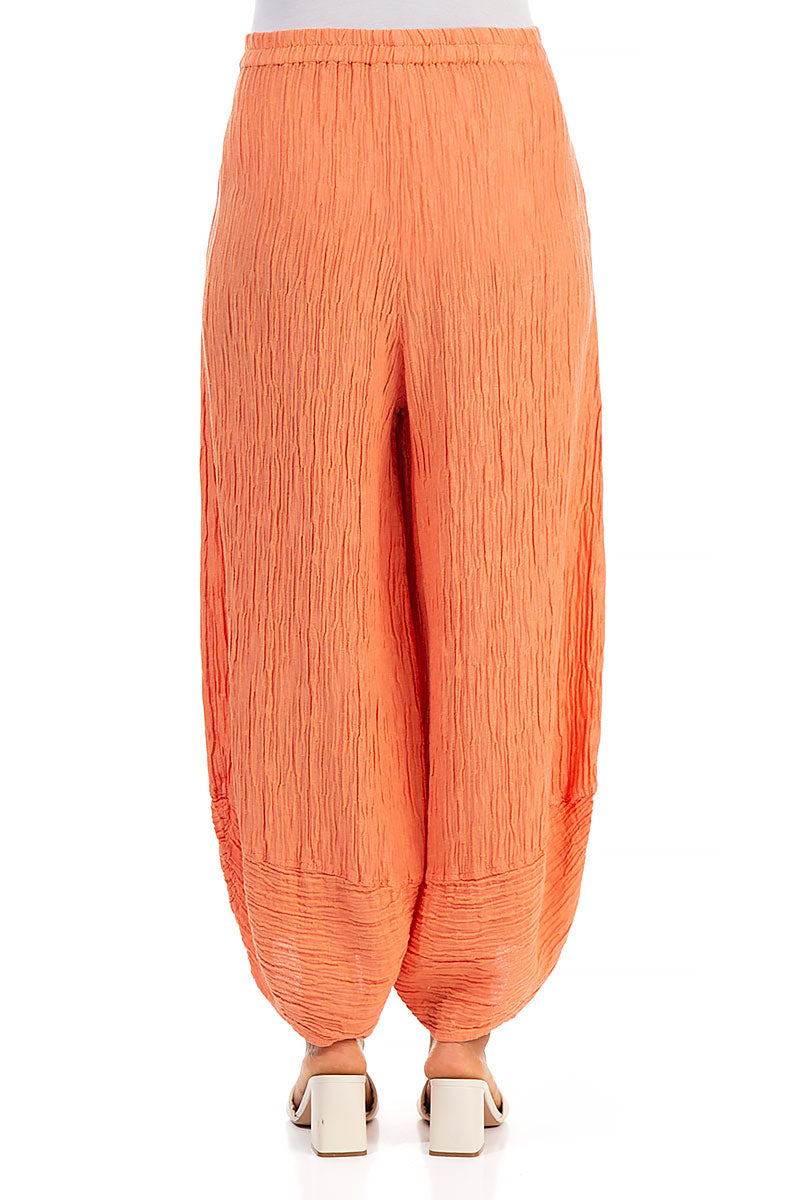 Wide Crinkled Coral Silk Trousers
