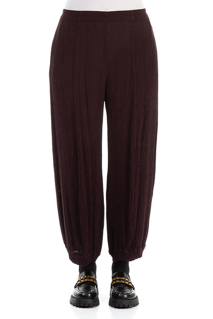 Wide Crinkled Dark Aubergine Silk Viscose Trousers 1