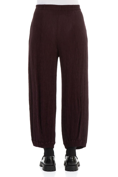 Wide Crinkled Dark Aubergine Silk Viscose Trousers 2