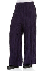 Wide Crinkled Royal Purple Silk Linen Trousers 3