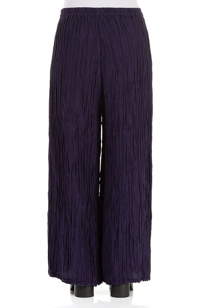 Wide Crinkled Royal Purple Silk Linen Trousers 2