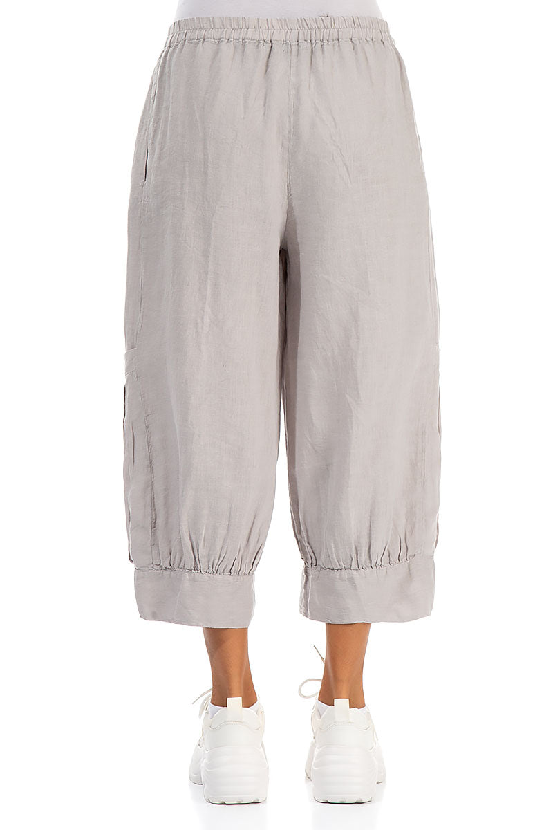 Wide Cropped Beige Linen Trousers
