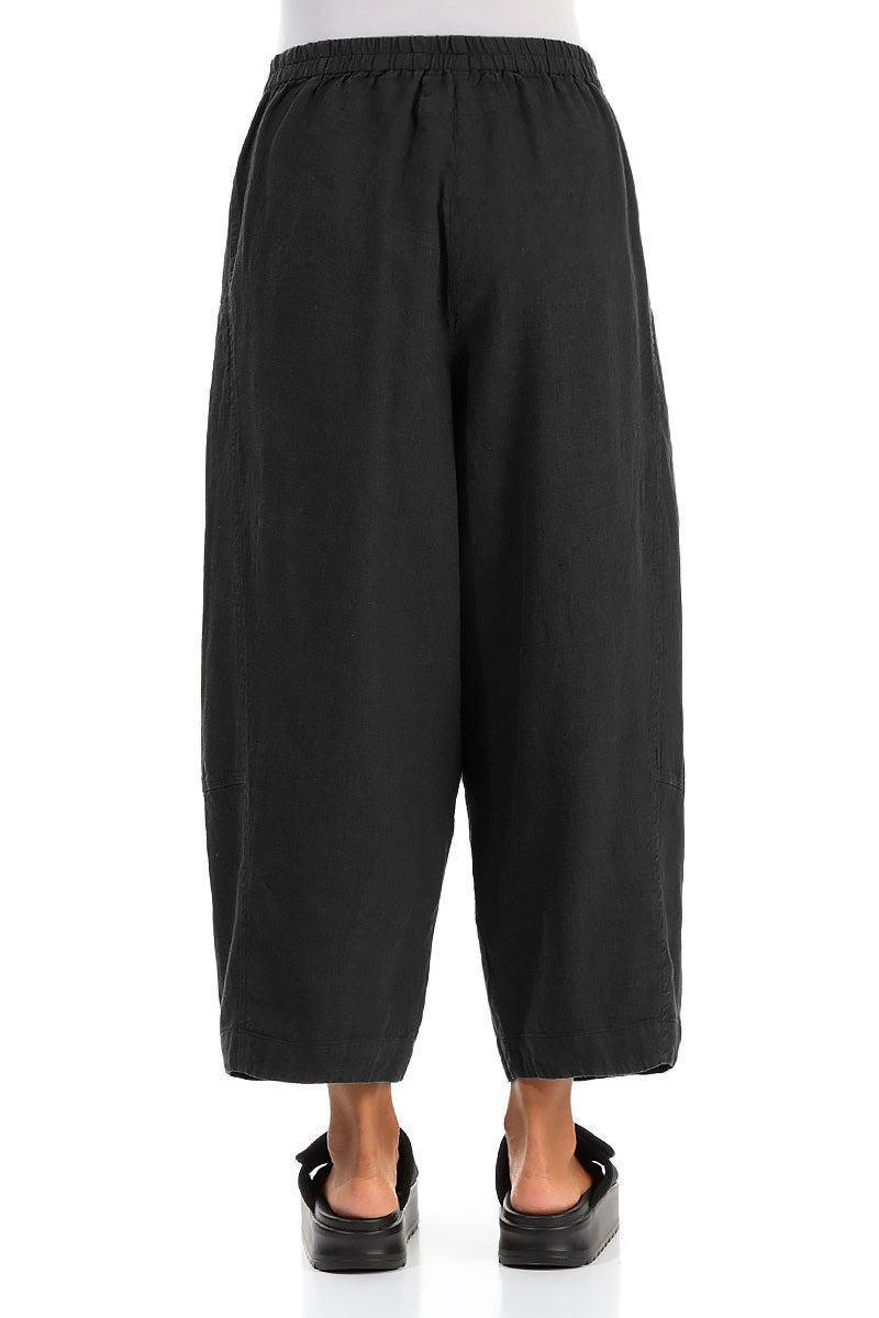 Wide Cropped Black Linen Trousers 2