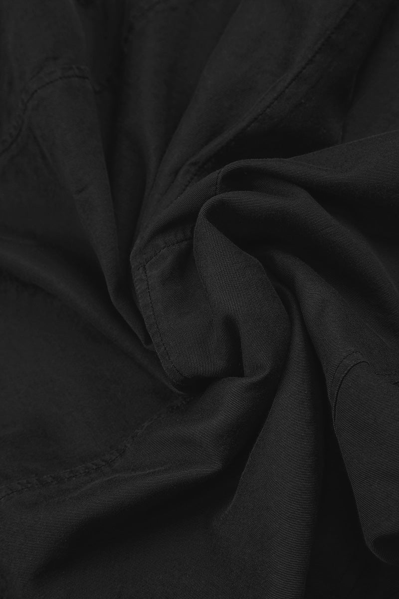 Wide Cropped Black Silk Linen Trousers 4