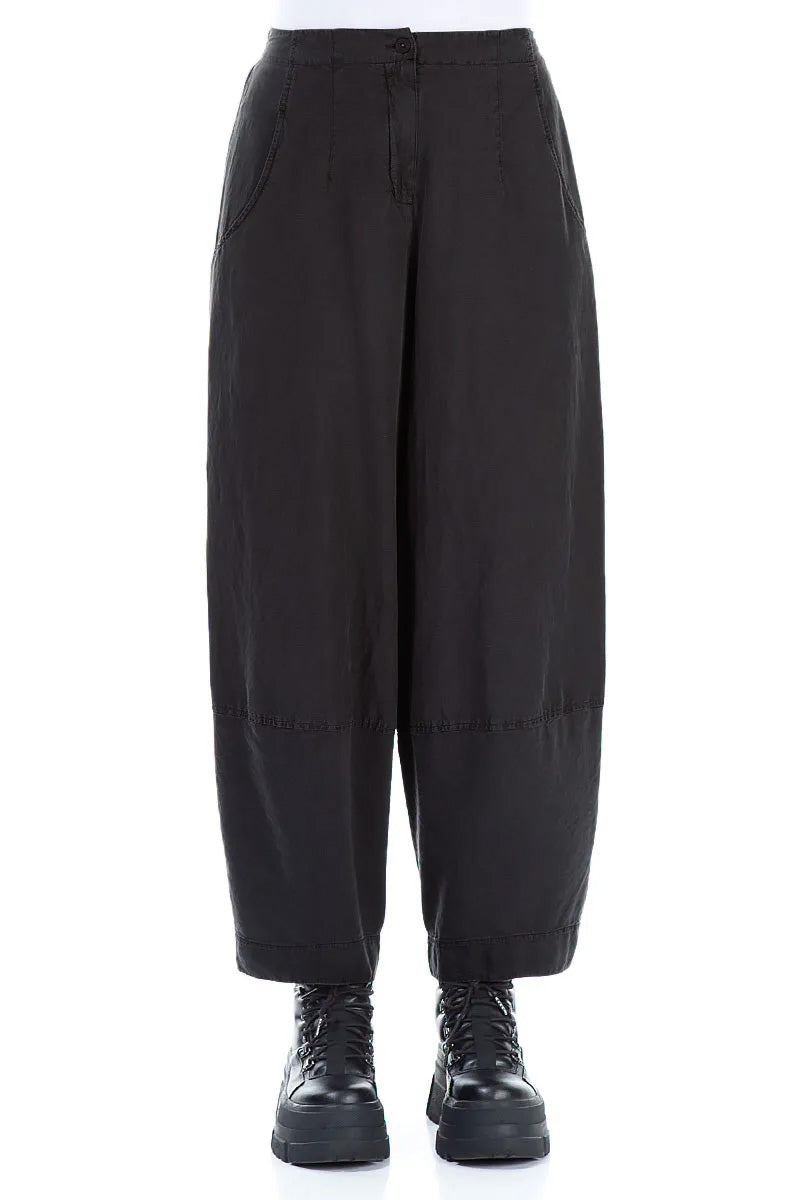 Wide Cropped Black Silk Linen Trousers 1