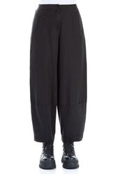 Wide Cropped Black Silk Linen Trousers 1