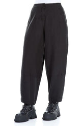 Wide Cropped Black Silk Linen Trousers 3