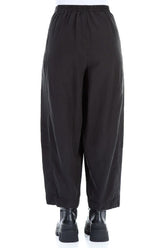 Wide Cropped Black Silk Linen Trousers 2