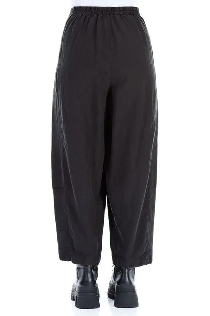 Wide Cropped Black Silk Linen Trousers 2