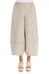 Wide Cropped Crinkled Beige Silk Linen Trousers 1