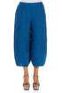 Wide Cropped Crinkled Cobalt Blue Silk Linen Trousers 1