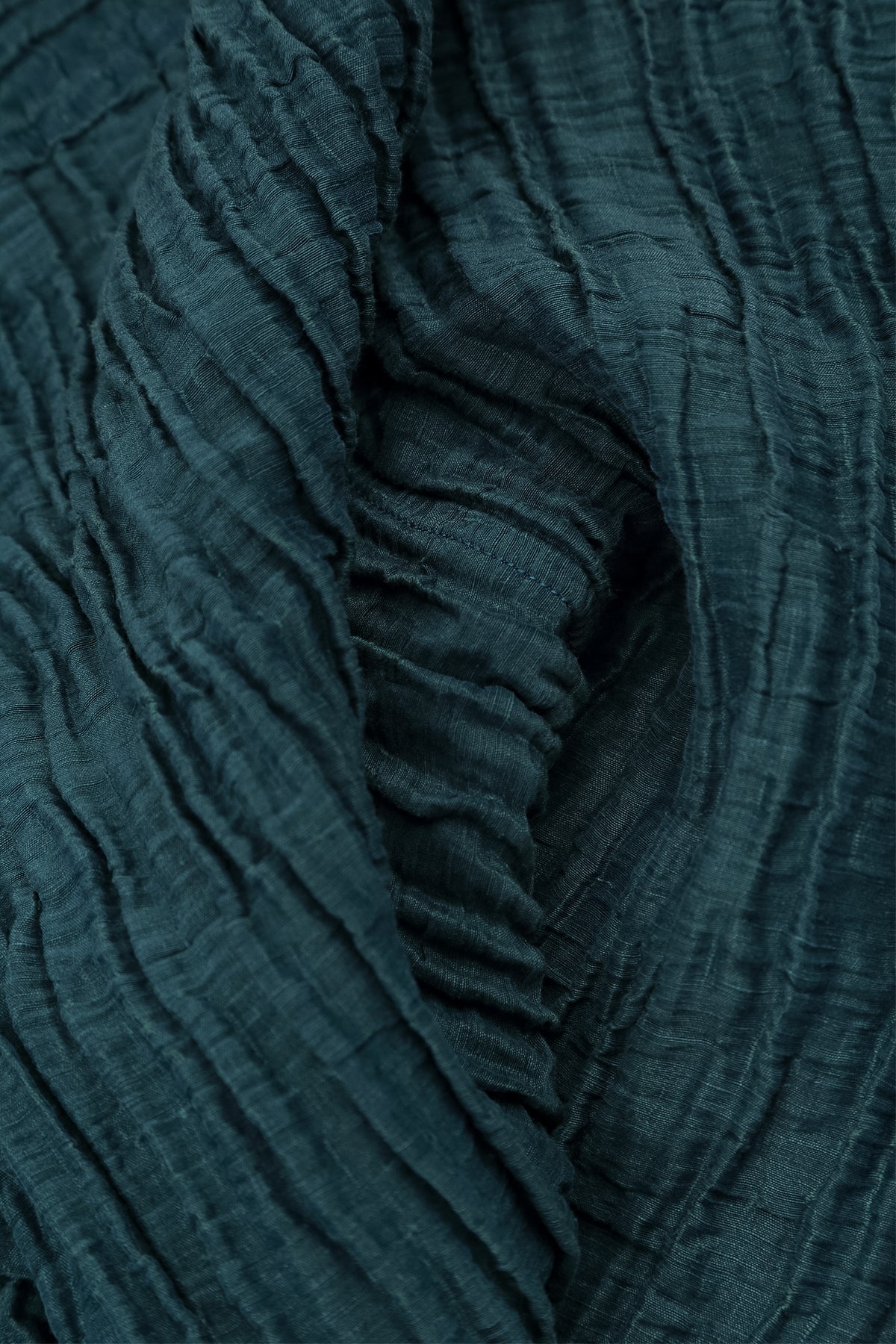 Wide Cropped Crinkled Deep Turquoise Silk Linen Trousers