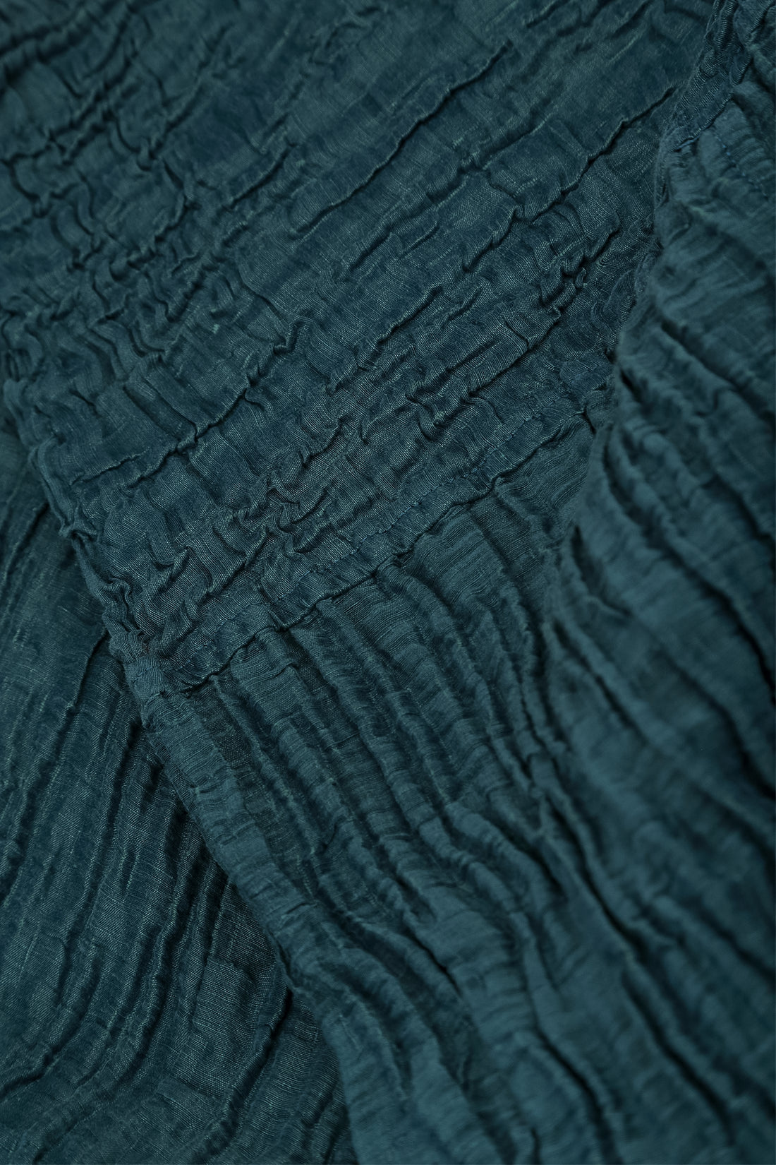 Wide Cropped Crinkled Deep Turquoise Silk Linen Trousers 5