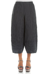 Wide Cropped Crinkled Graphite Silk Linen Trousers 1