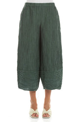 Wide Cropped Crinkled Sage Silk Linen Trousers 1