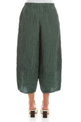 Wide Cropped Crinkled Sage Silk Linen Trousers 2