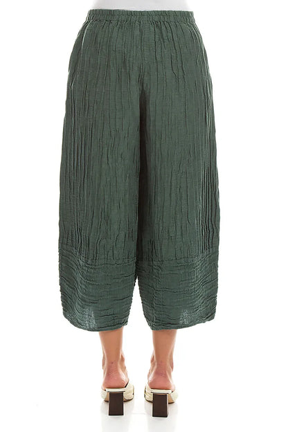 Wide Cropped Crinkled Sage Silk Linen Trousers 2